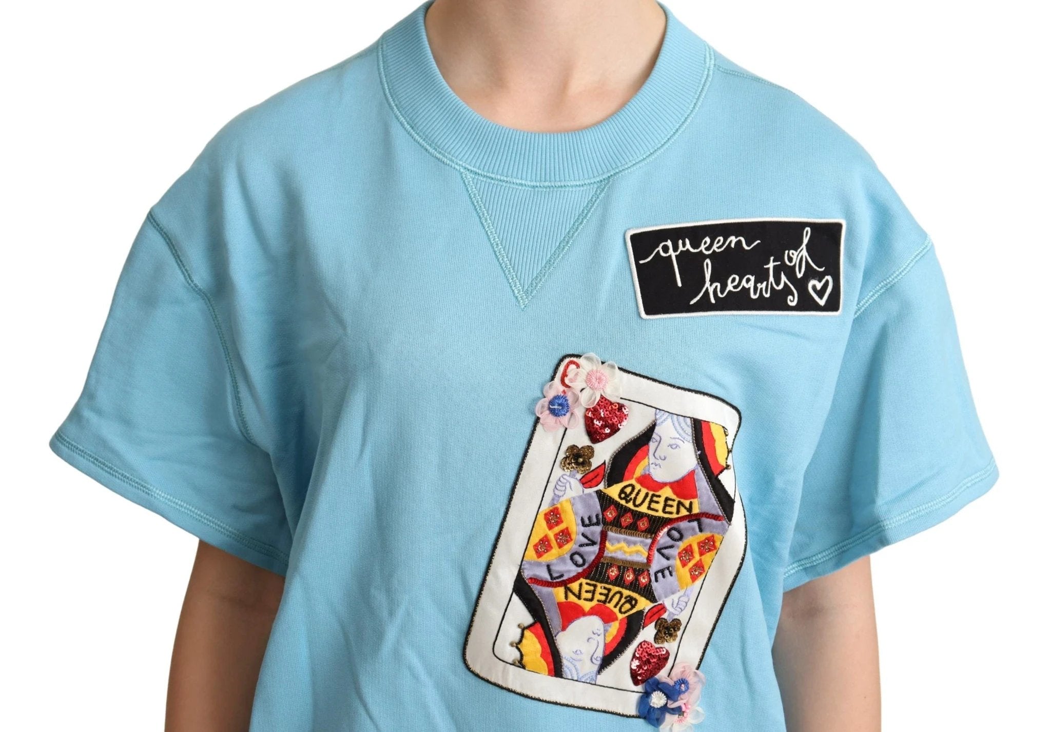 Dolce & Gabbana BLue Queen Of Hearts Card Sweater T-shirt by Dolce & Gabbana