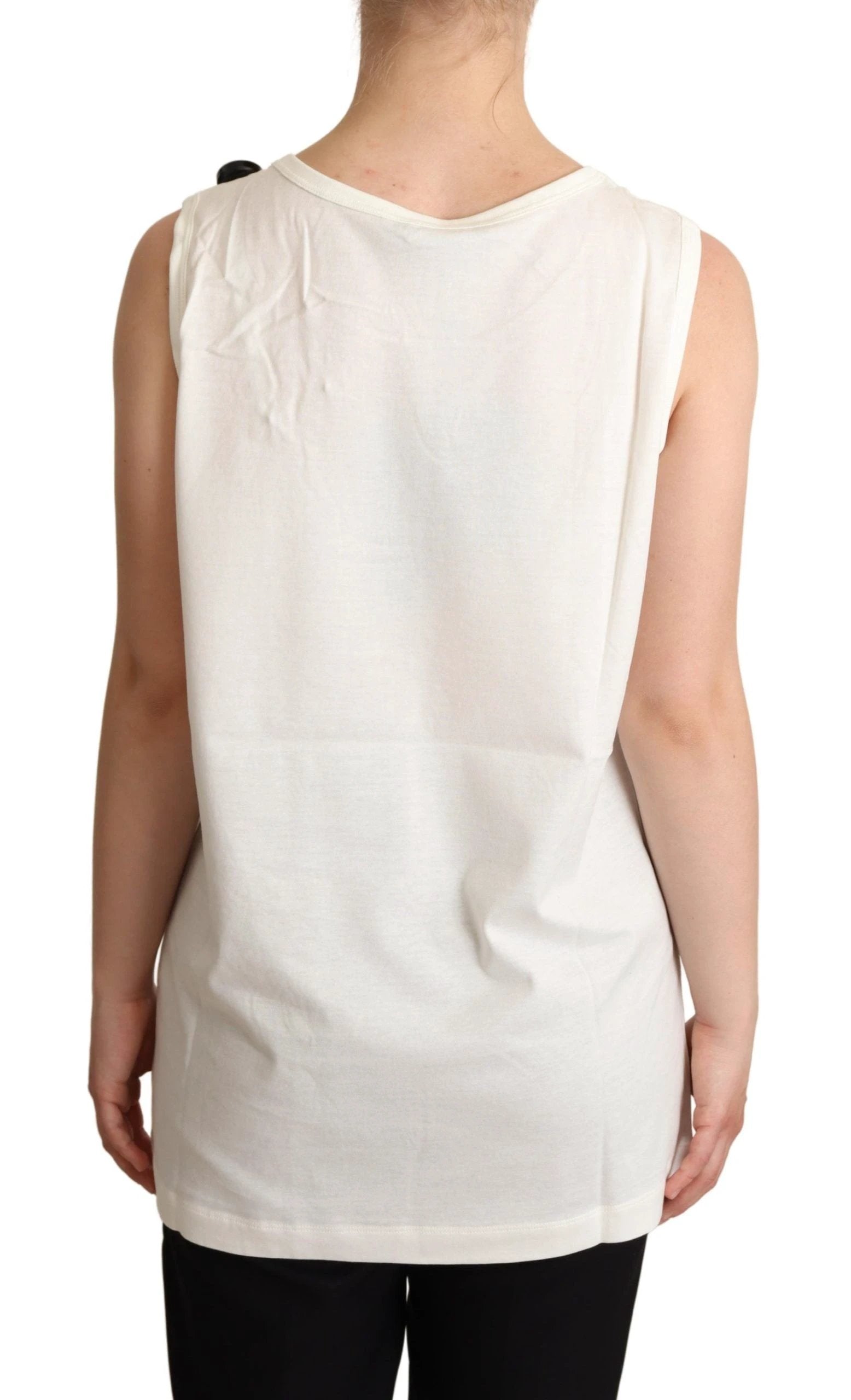 Dolce & Gabbana White Dog Floral Print Embellished T-shirt by Dolce & Gabbana