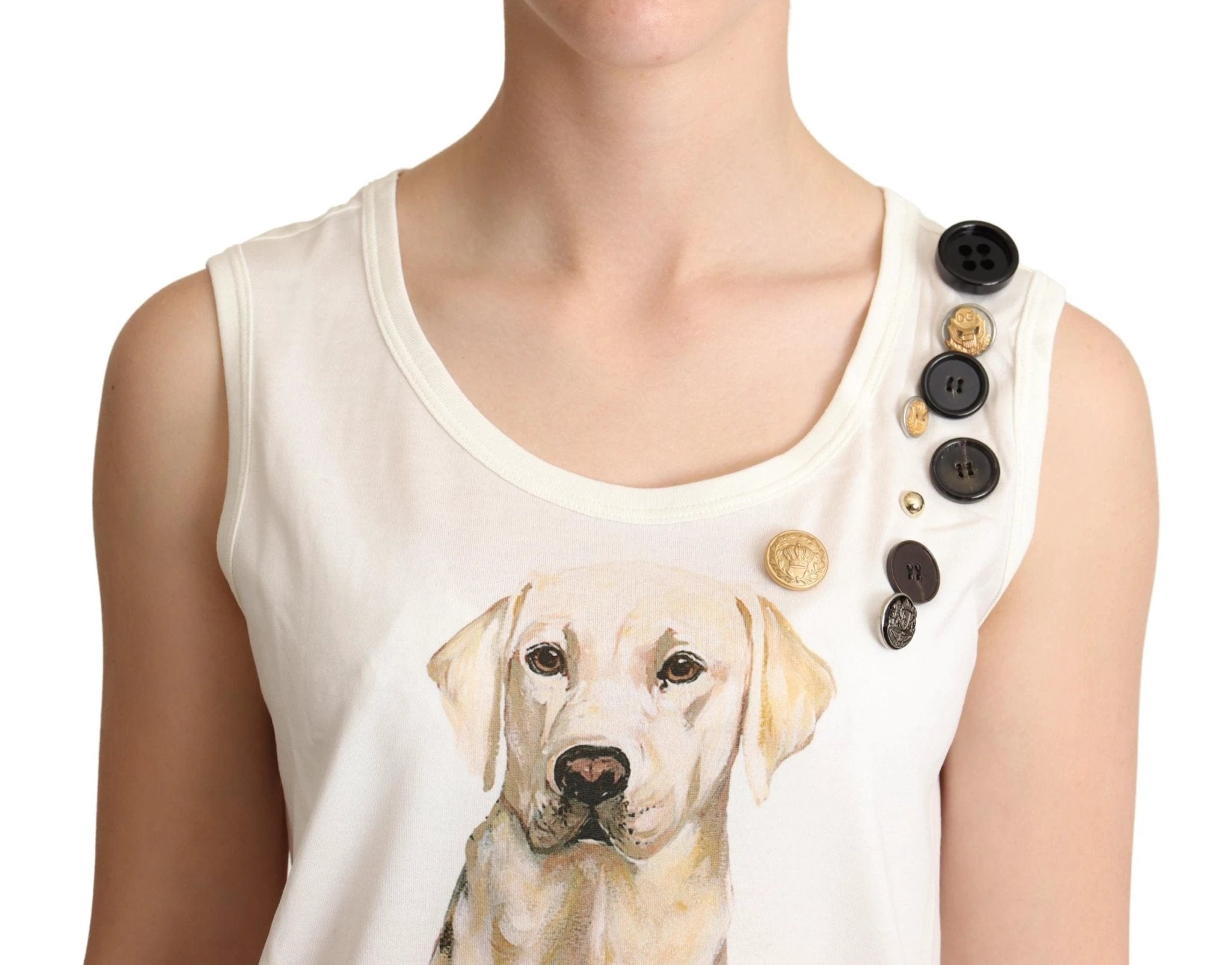Dolce & Gabbana White Dog Floral Print Embellished T-shirt by Dolce & Gabbana