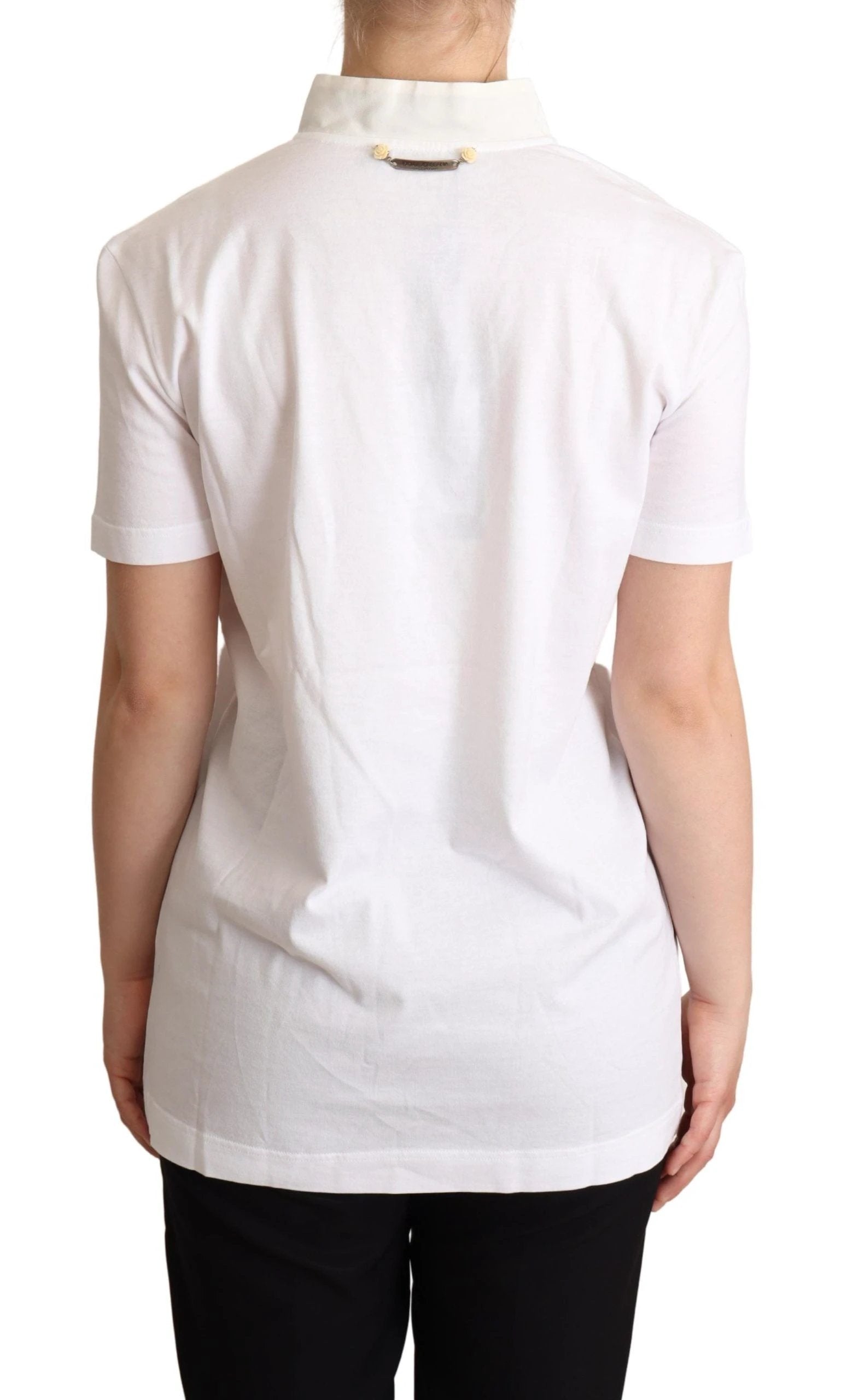 Dolce & Gabbana White Cotton Silk Blend Ascot Collar T-shirt by Dolce & Gabbana