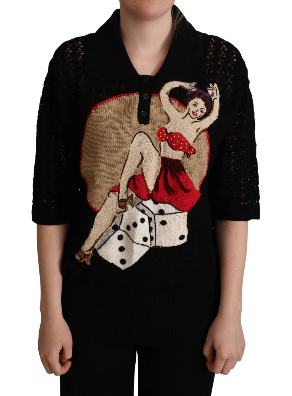Dolce & Gabbana Black Embroidered Knitted Cotton Sweater by Dolce & Gabbana