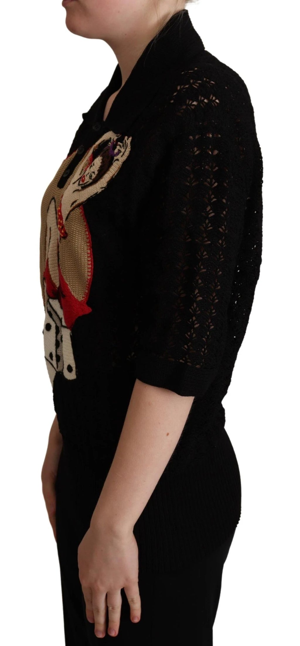 Dolce & Gabbana Black Embroidered Knitted Cotton Sweater by Dolce & Gabbana