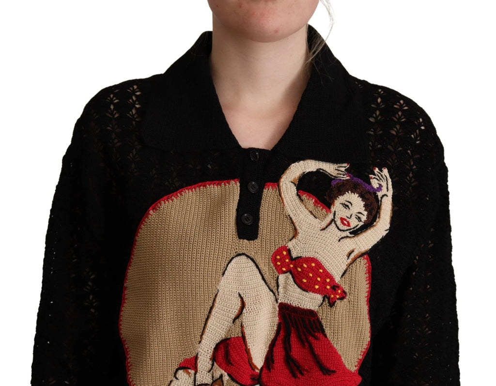 Dolce & Gabbana Black Embroidered Knitted Cotton Sweater by Dolce & Gabbana