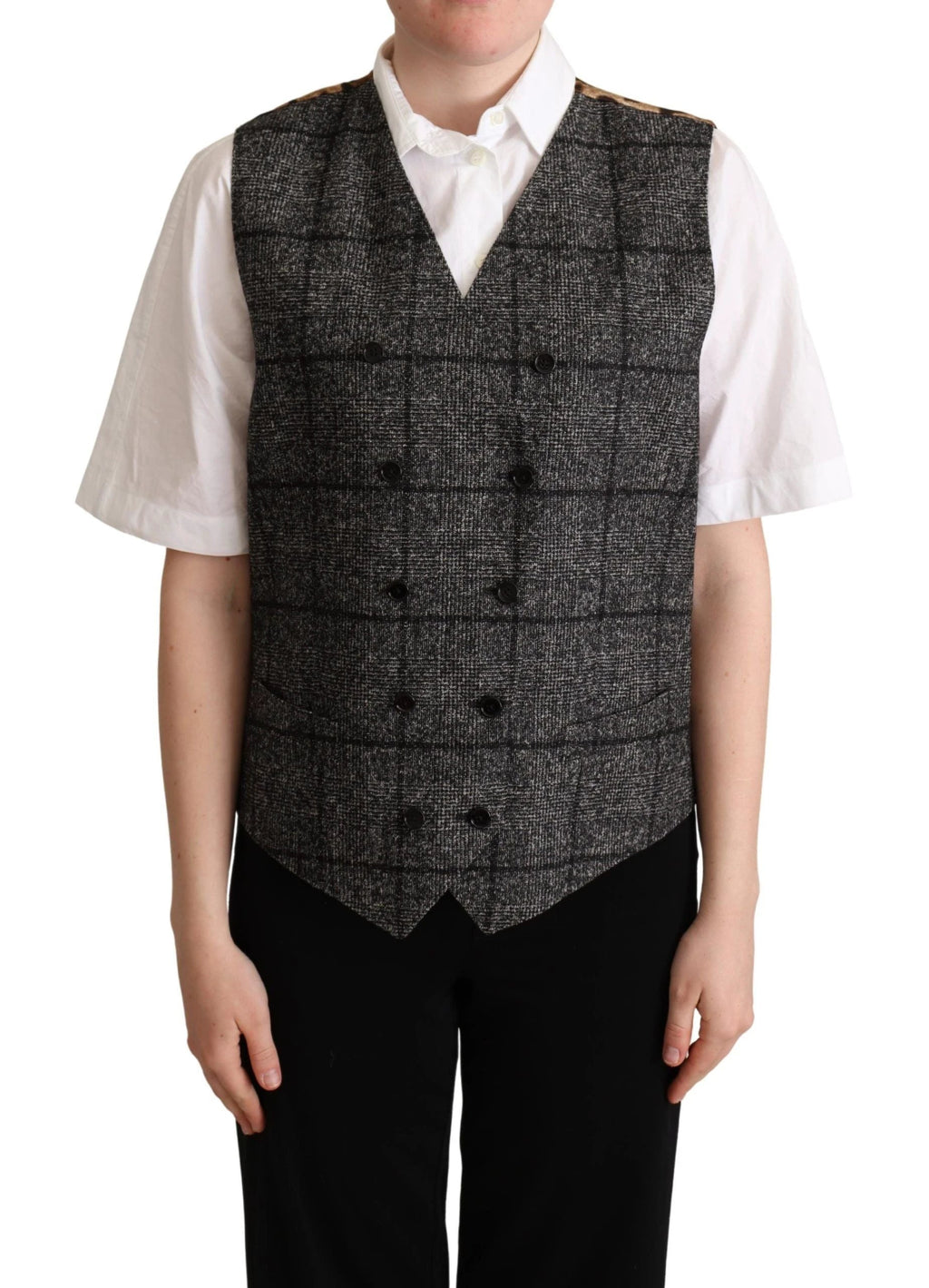 Dolce & Gabbana Gray Wool Leopard Print Waistcoat Vest by Dolce & Gabbana