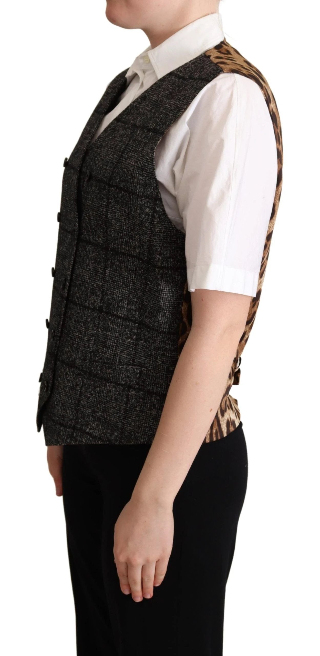 Dolce & Gabbana Gray Wool Leopard Print Waistcoat Vest by Dolce & Gabbana