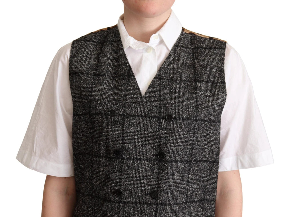 Dolce & Gabbana Gray Wool Leopard Print Waistcoat Vest by Dolce & Gabbana