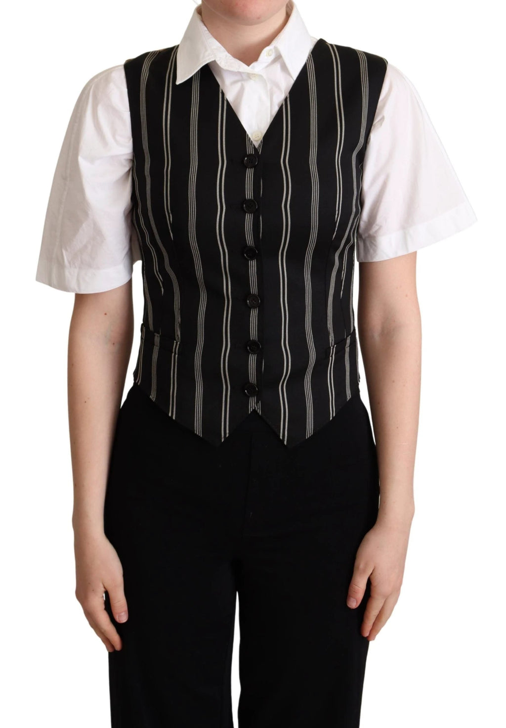 Dolce & Gabbana Black Striped Leopard Print Waistcoat Vest by Dolce & Gabbana