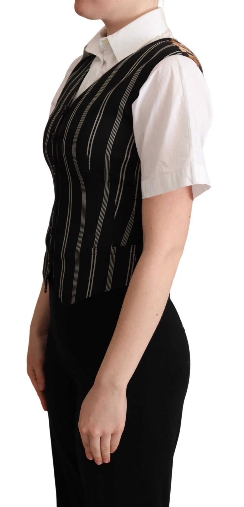 Dolce & Gabbana Black Striped Leopard Print Waistcoat Vest by Dolce & Gabbana