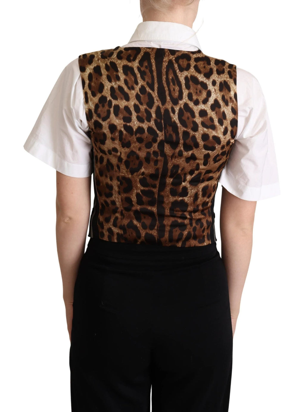 Dolce & Gabbana Black Striped Leopard Print Waistcoat Vest by Dolce & Gabbana