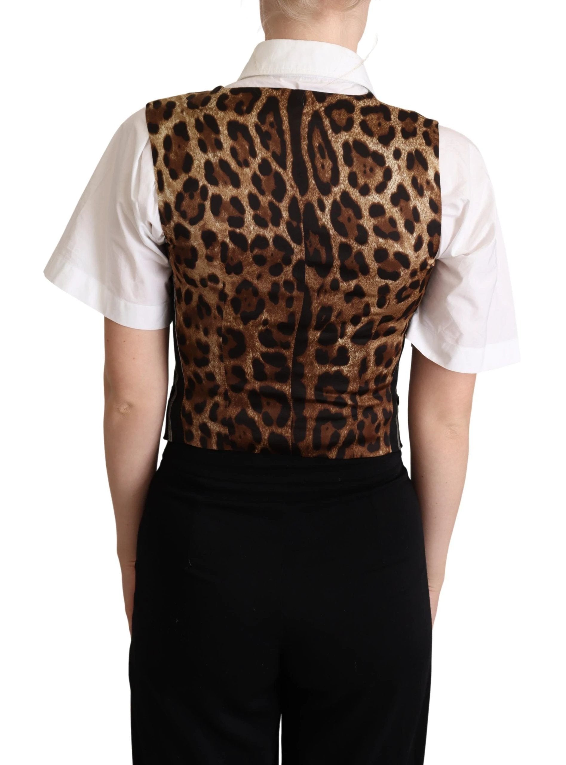 Dolce & Gabbana Black Striped Leopard Print Waistcoat Vest by Dolce & Gabbana