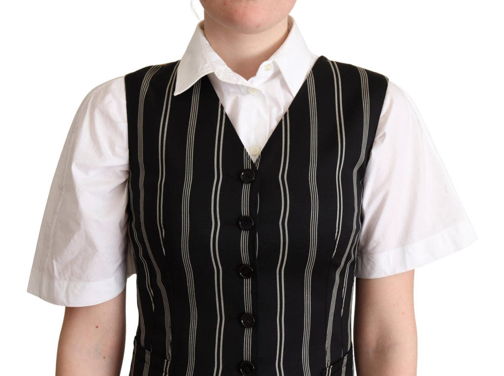 Dolce & Gabbana Black Striped Leopard Print Waistcoat Vest by Dolce & Gabbana