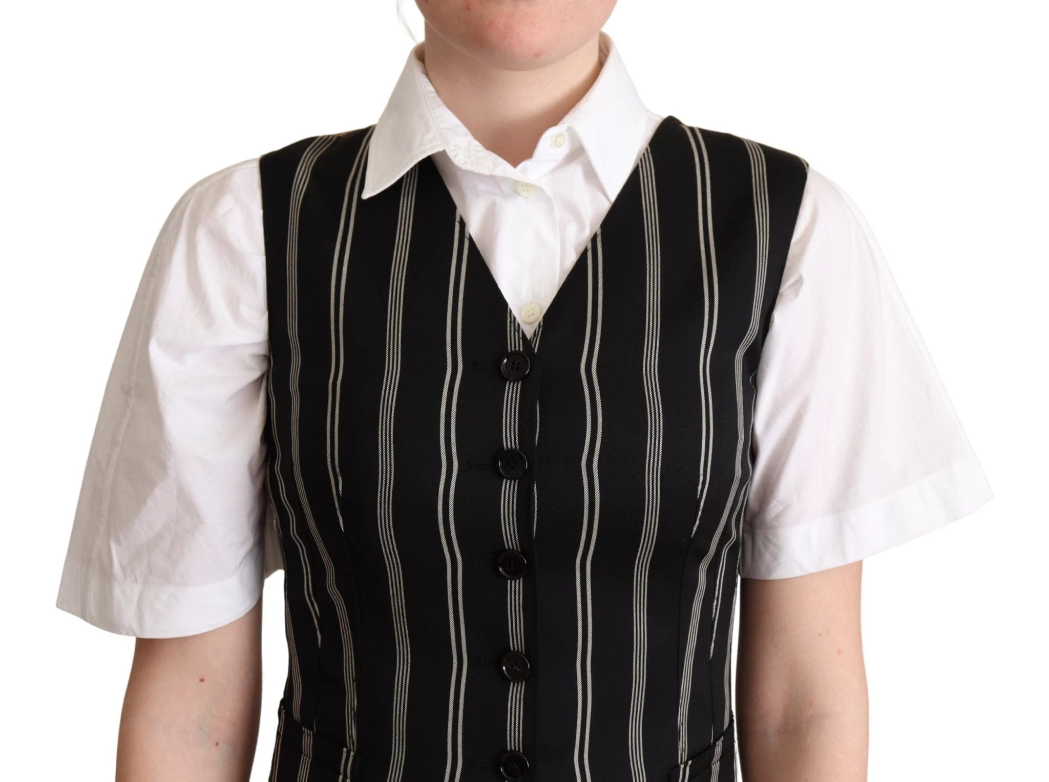 Dolce & Gabbana Black Striped Leopard Print Waistcoat Vest by Dolce & Gabbana