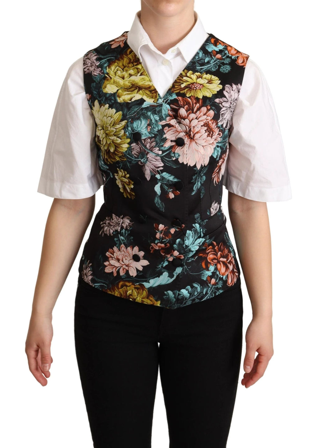 Dolce & Gabbana Black Jacquard Floral Waistcoat Vest by Dolce & Gabbana