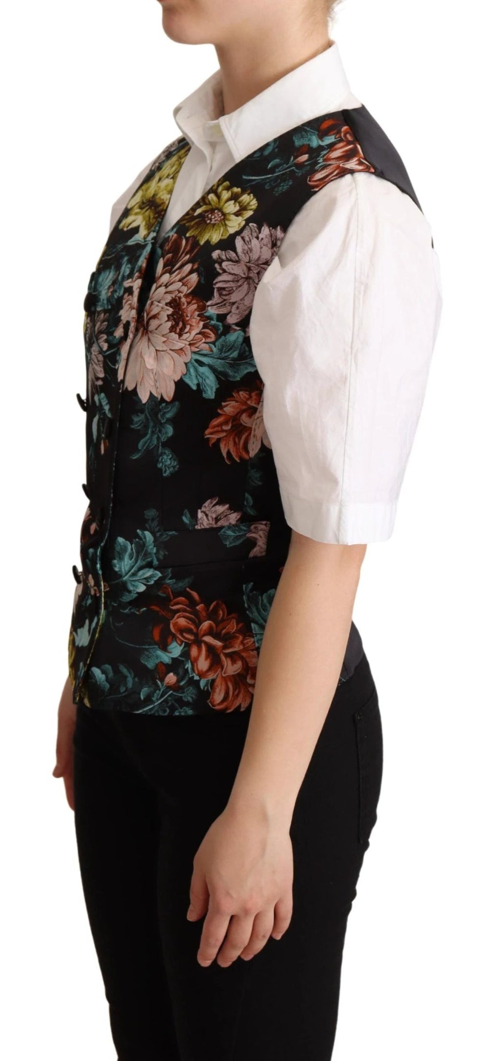Dolce & Gabbana Black Jacquard Floral Waistcoat Vest by Dolce & Gabbana