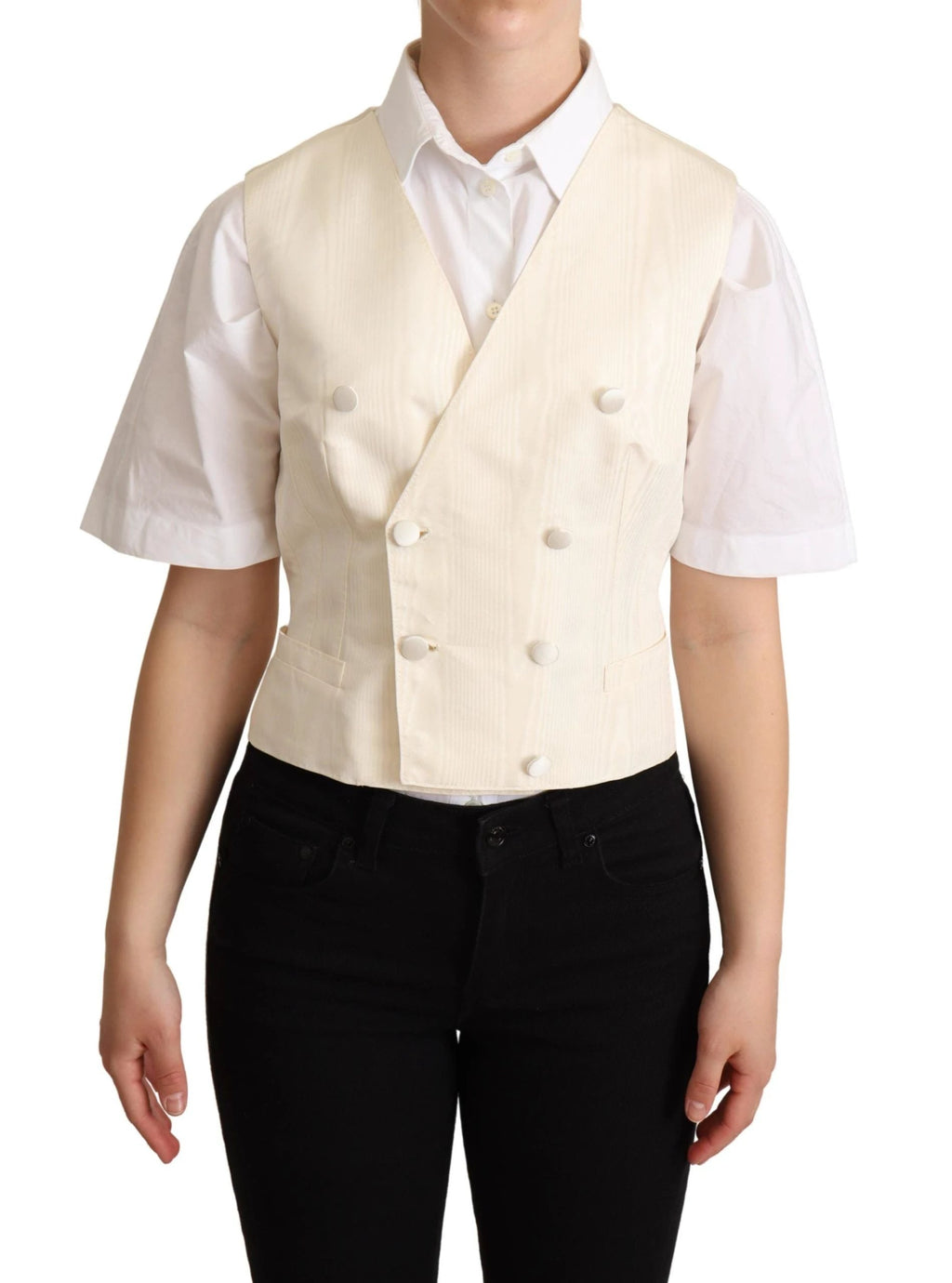 Dolce & Gabbana Beige Silk Sleeveless Waistcoat Vest by Dolce & Gabbana