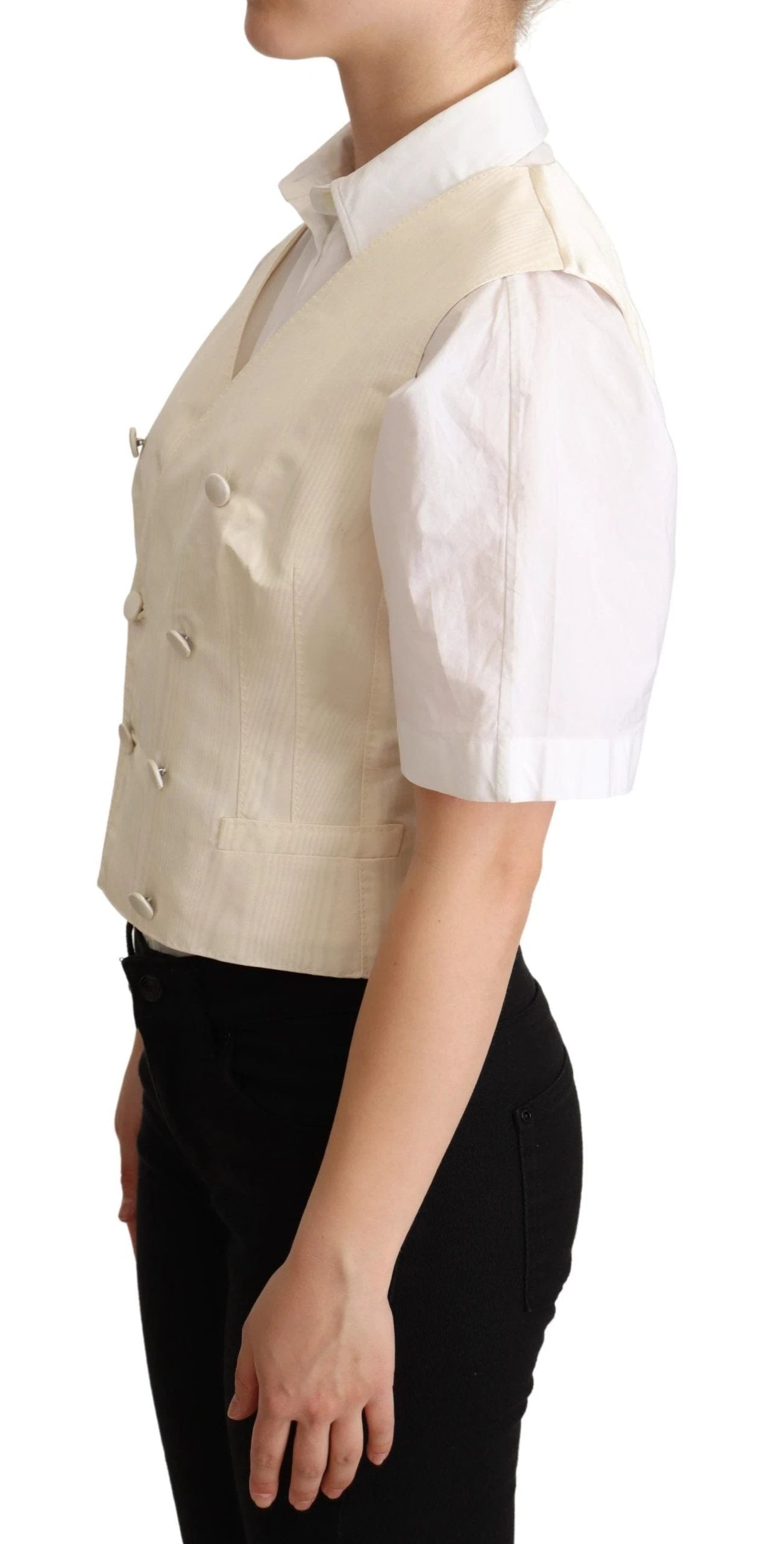 Dolce & Gabbana Beige Silk Sleeveless Waistcoat Vest by Dolce & Gabbana