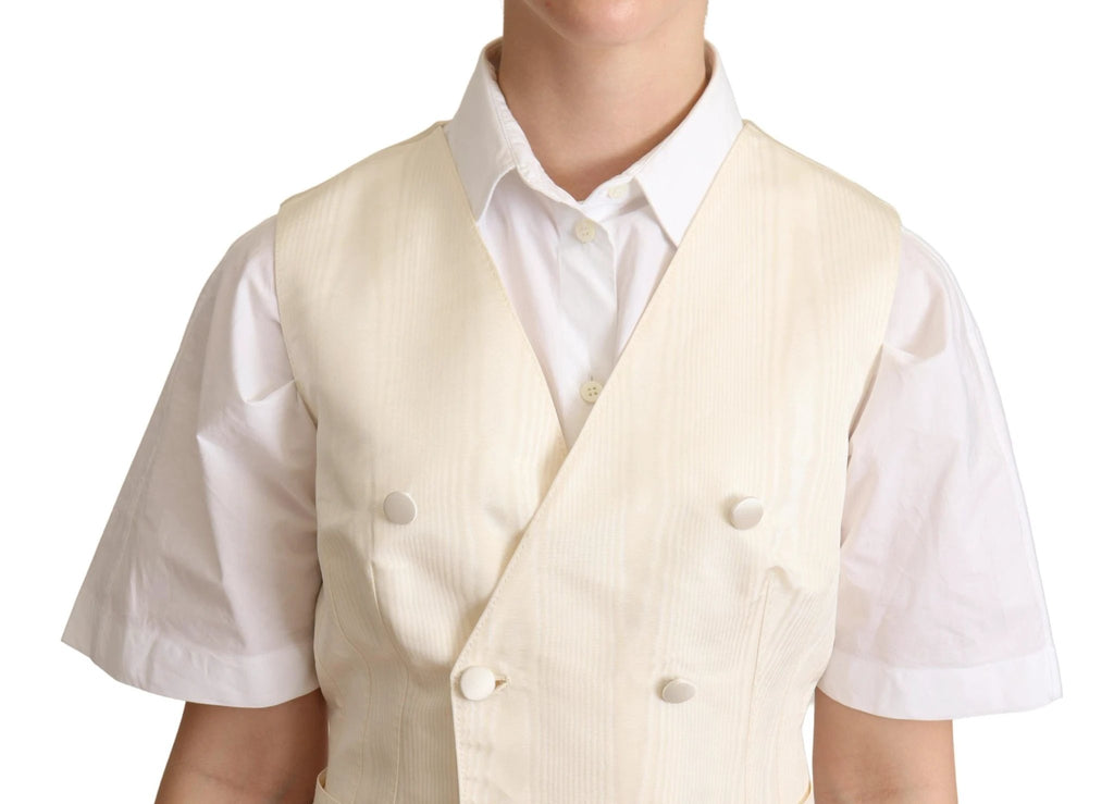 Dolce & Gabbana Beige Silk Sleeveless Waistcoat Vest by Dolce & Gabbana