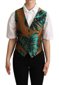 Dolce & Gabbana Green Jacquard Leaf Gold Waistcoat Vest by Dolce & Gabbana