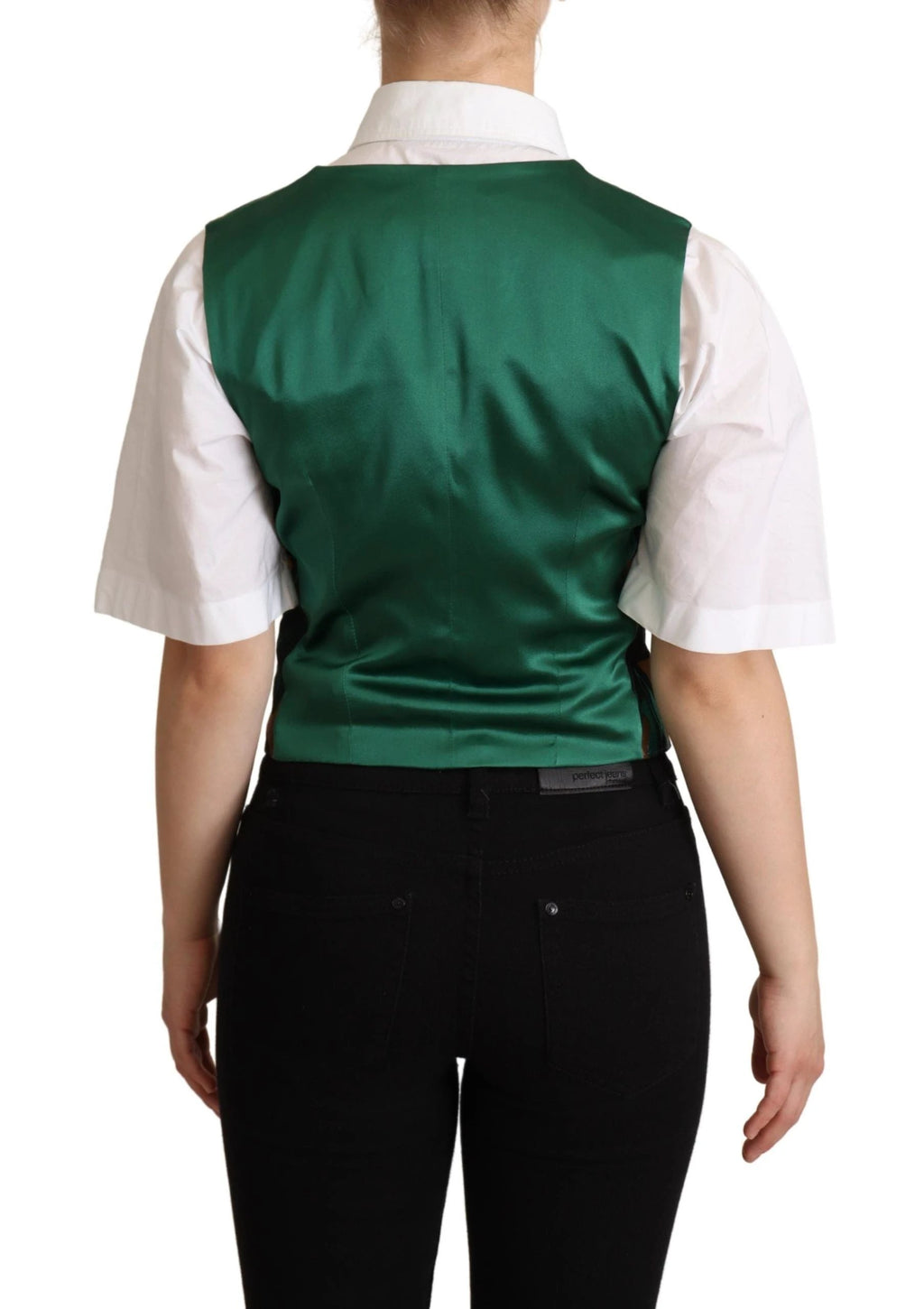 Dolce & Gabbana Green Jacquard Leaf Gold Waistcoat Vest by Dolce & Gabbana