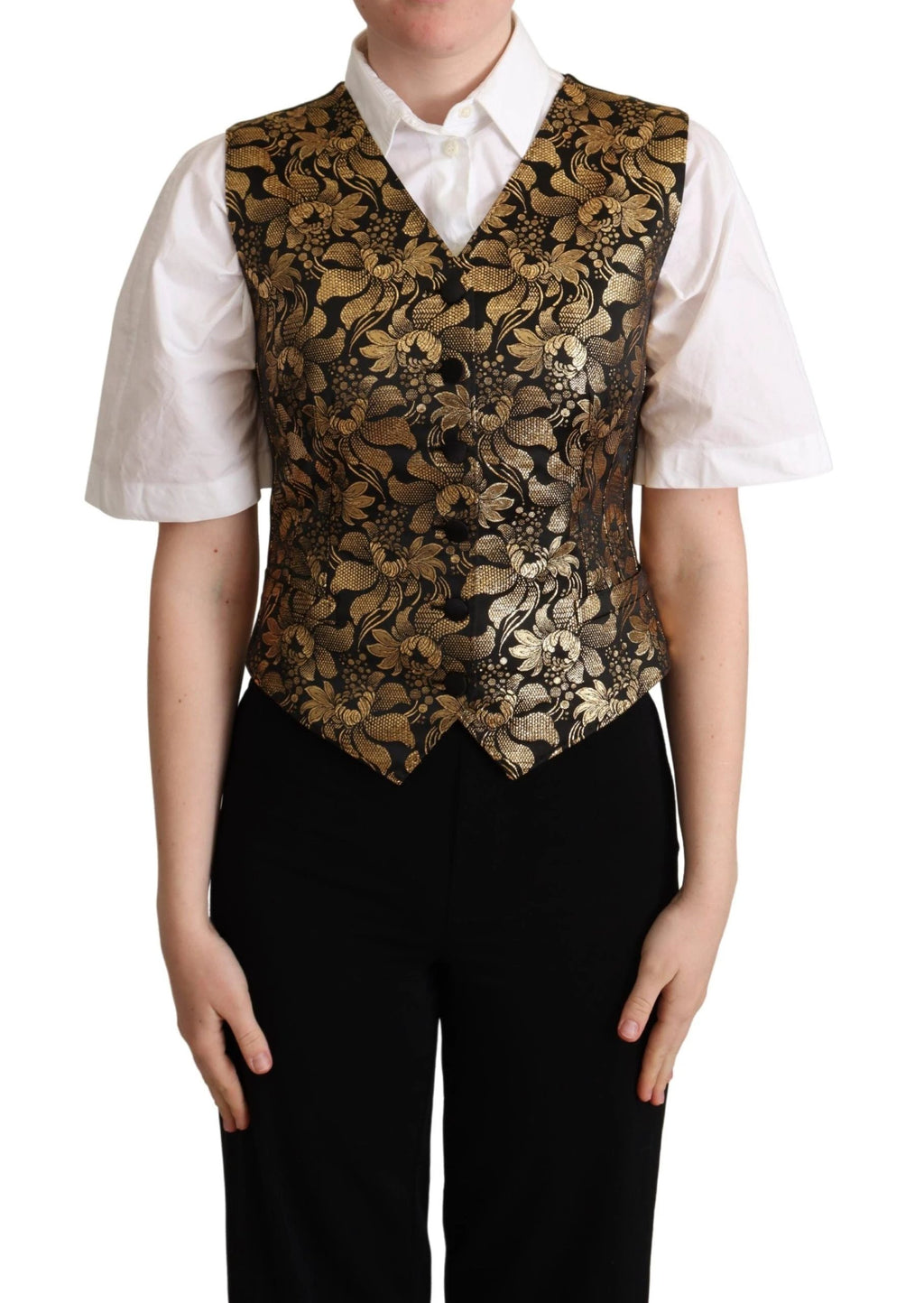 Dolce & Gabbana Black Gold Jacquard Silk Waistcoat Vest by Dolce & Gabbana