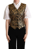 Dolce & Gabbana Black Gold Jacquard Silk Waistcoat Vest by Dolce & Gabbana