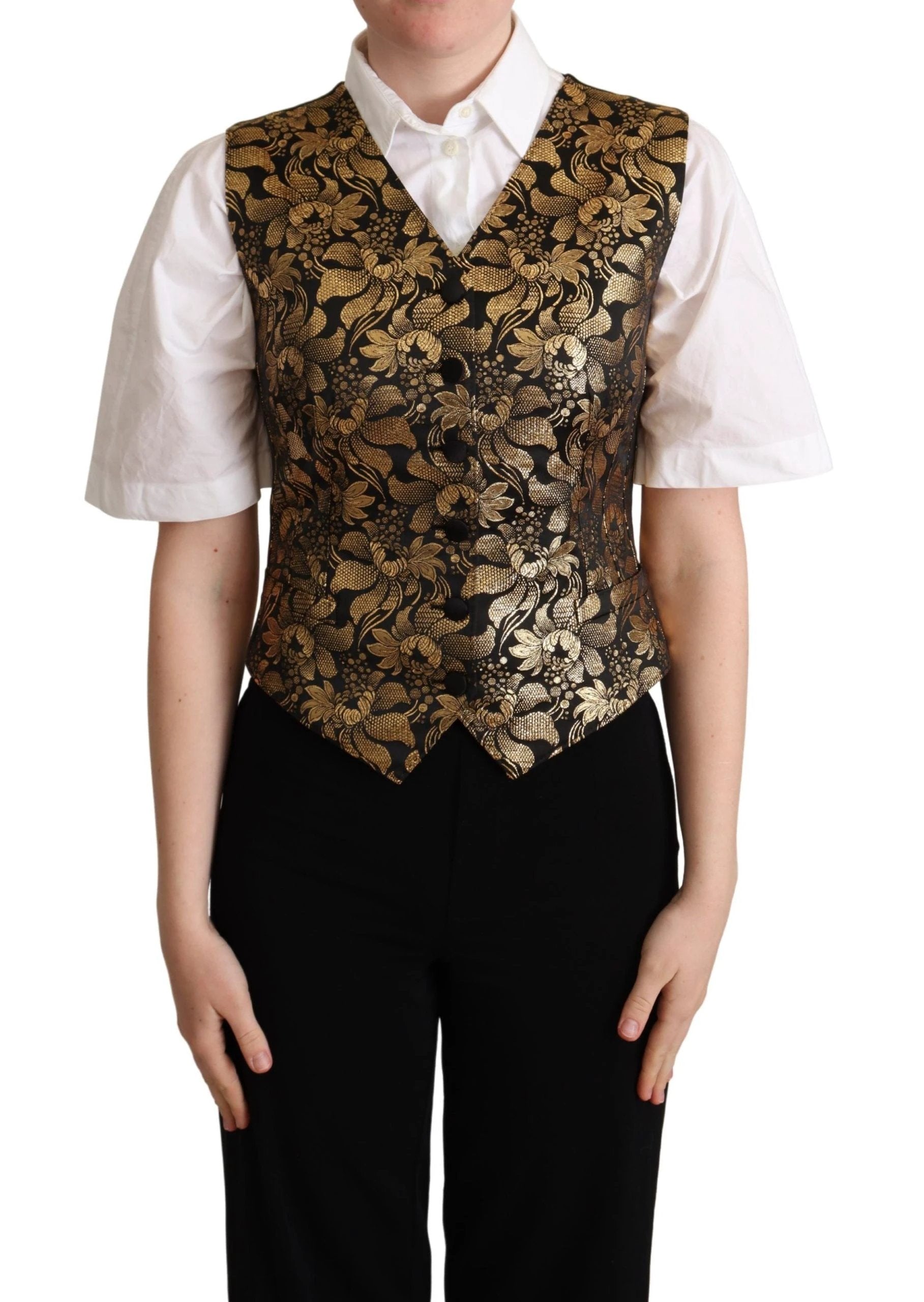 Dolce & Gabbana Black Gold Jacquard Silk Waistcoat Vest by Dolce & Gabbana