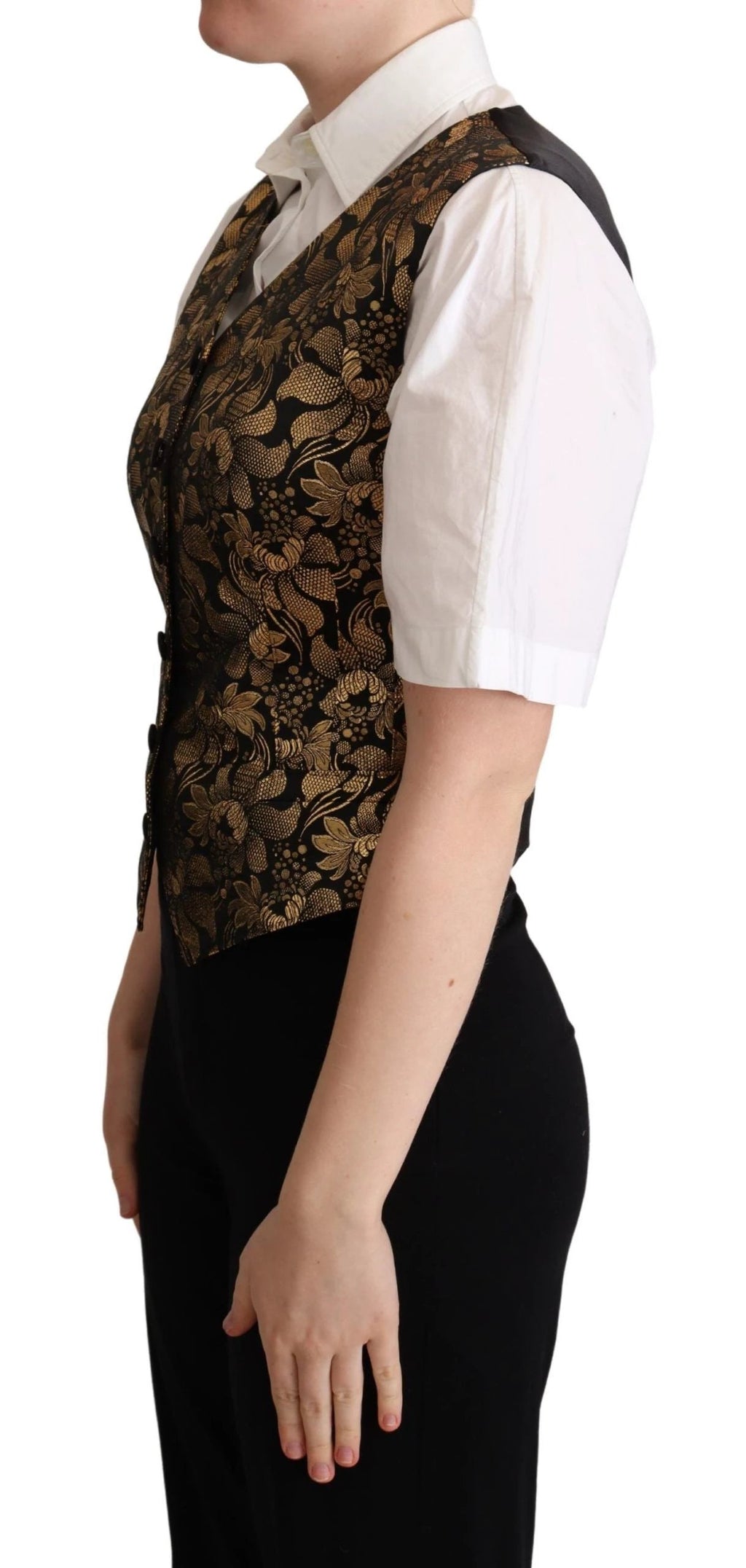 Dolce & Gabbana Black Gold Jacquard Silk Waistcoat Vest by Dolce & Gabbana