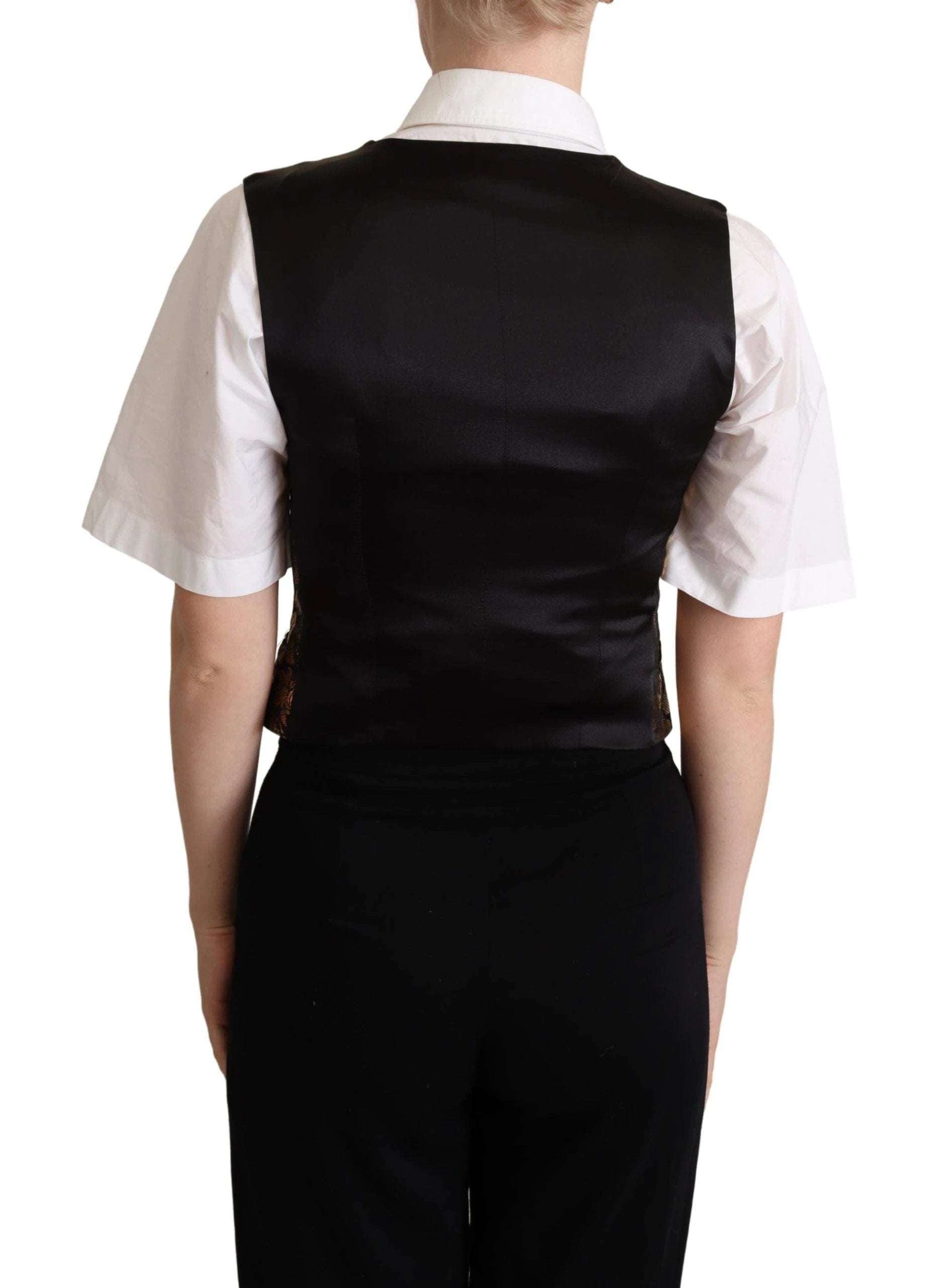 Dolce & Gabbana Black Gold Jacquard Silk Waistcoat Vest by Dolce & Gabbana