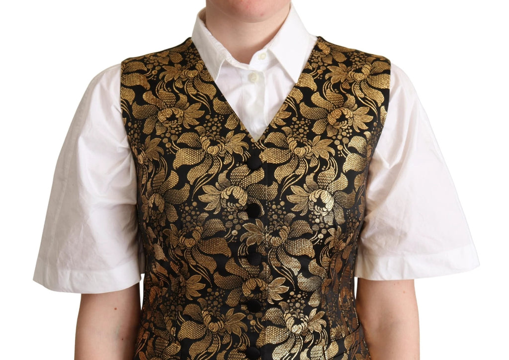 Dolce & Gabbana Black Gold Jacquard Silk Waistcoat Vest by Dolce & Gabbana