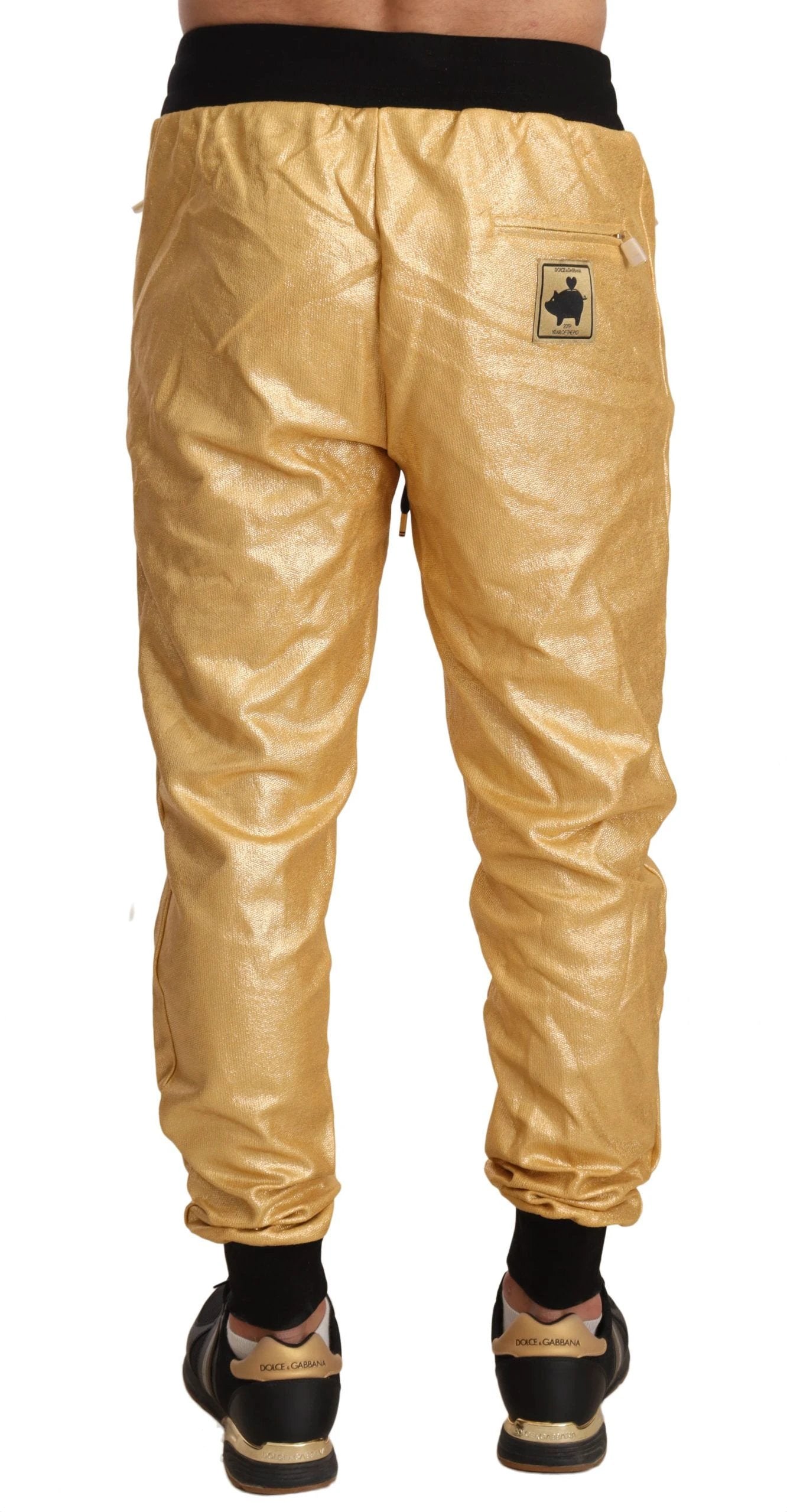 Dolce & Gabbana Gold Pig Of The Year Cotton Trousers Pants by Dolce & Gabbana