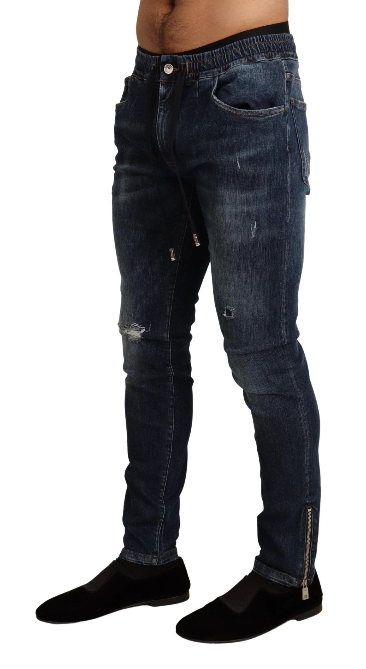 Dolce & Gabbana Blue Cotton Stretch Tattered Denim Jeans by Dolce & Gabbana