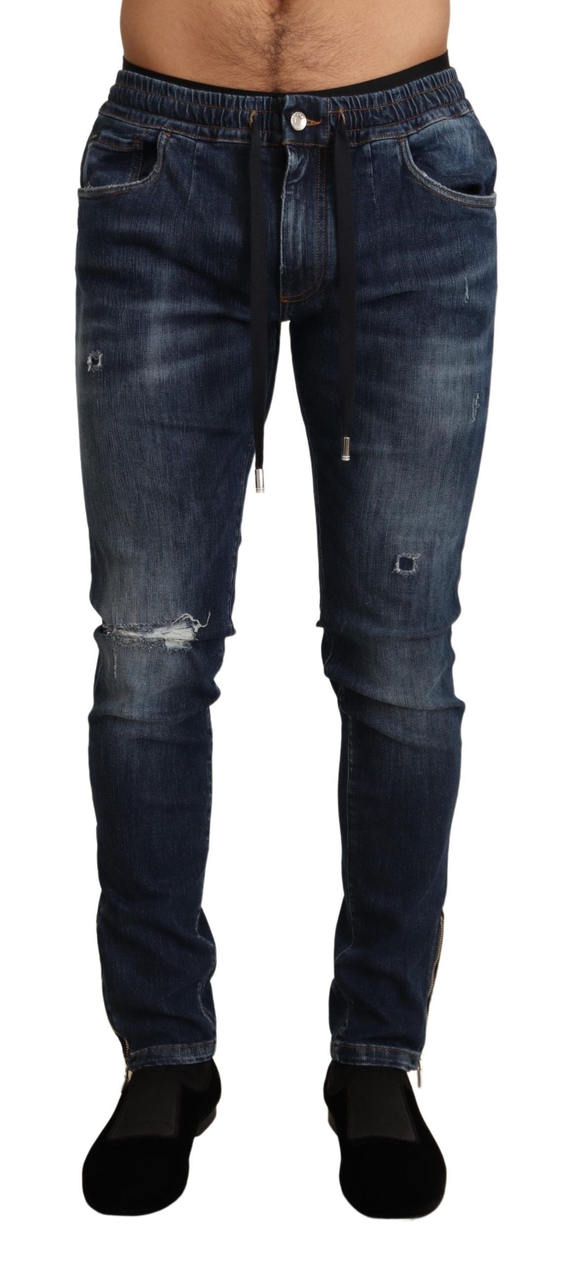 Dolce & Gabbana Blue Cotton Stretch Tattered Denim Jeans by Dolce & Gabbana