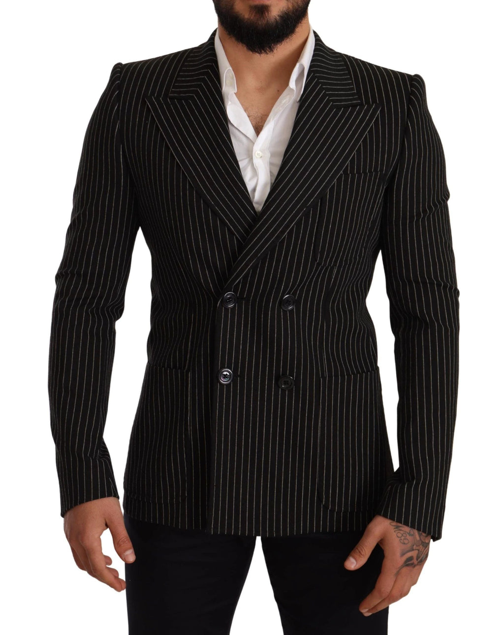 Dolce & Gabbana Black White Striped Slim Fit Coat Blazer by Dolce & Gabbana