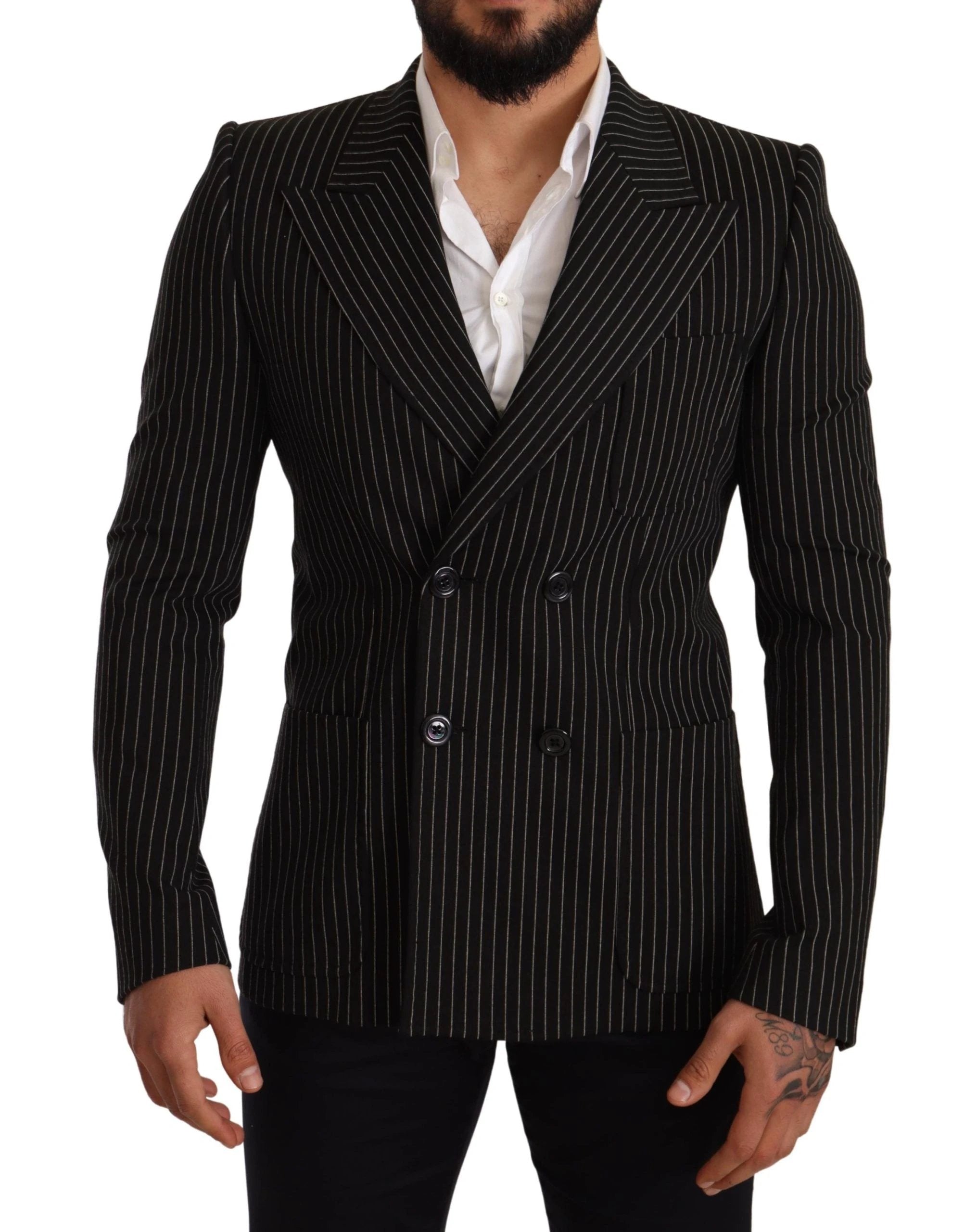 Dolce & Gabbana Black White Striped Slim Fit Coat Blazer by Dolce & Gabbana
