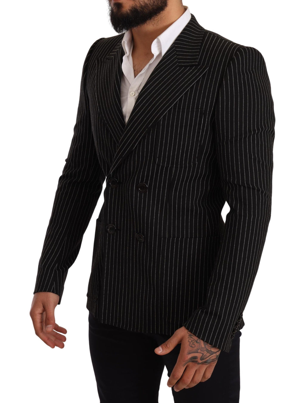 Dolce & Gabbana Black White Striped Slim Fit Coat Blazer by Dolce & Gabbana