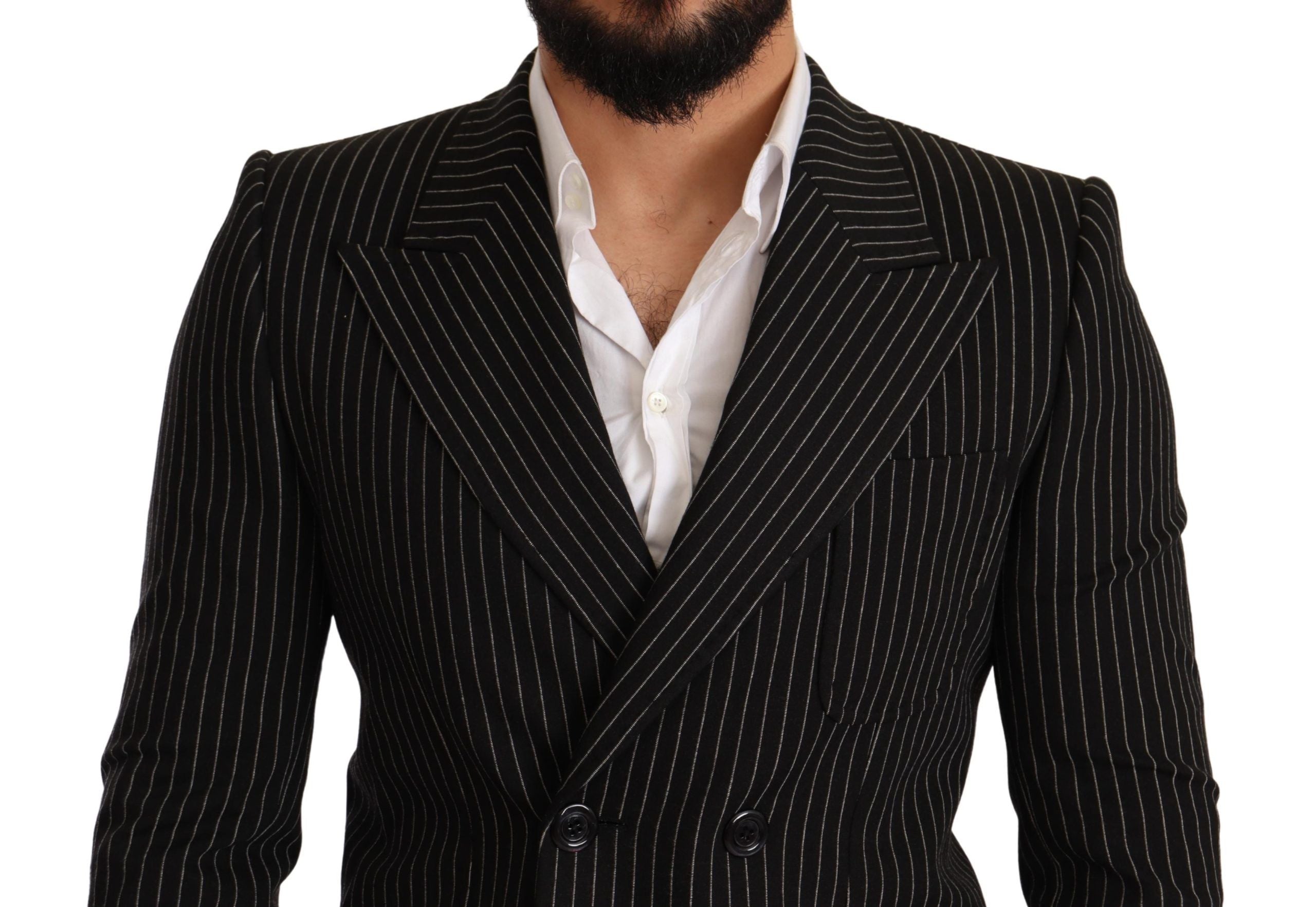 Dolce & Gabbana Black White Striped Slim Fit Coat Blazer by Dolce & Gabbana