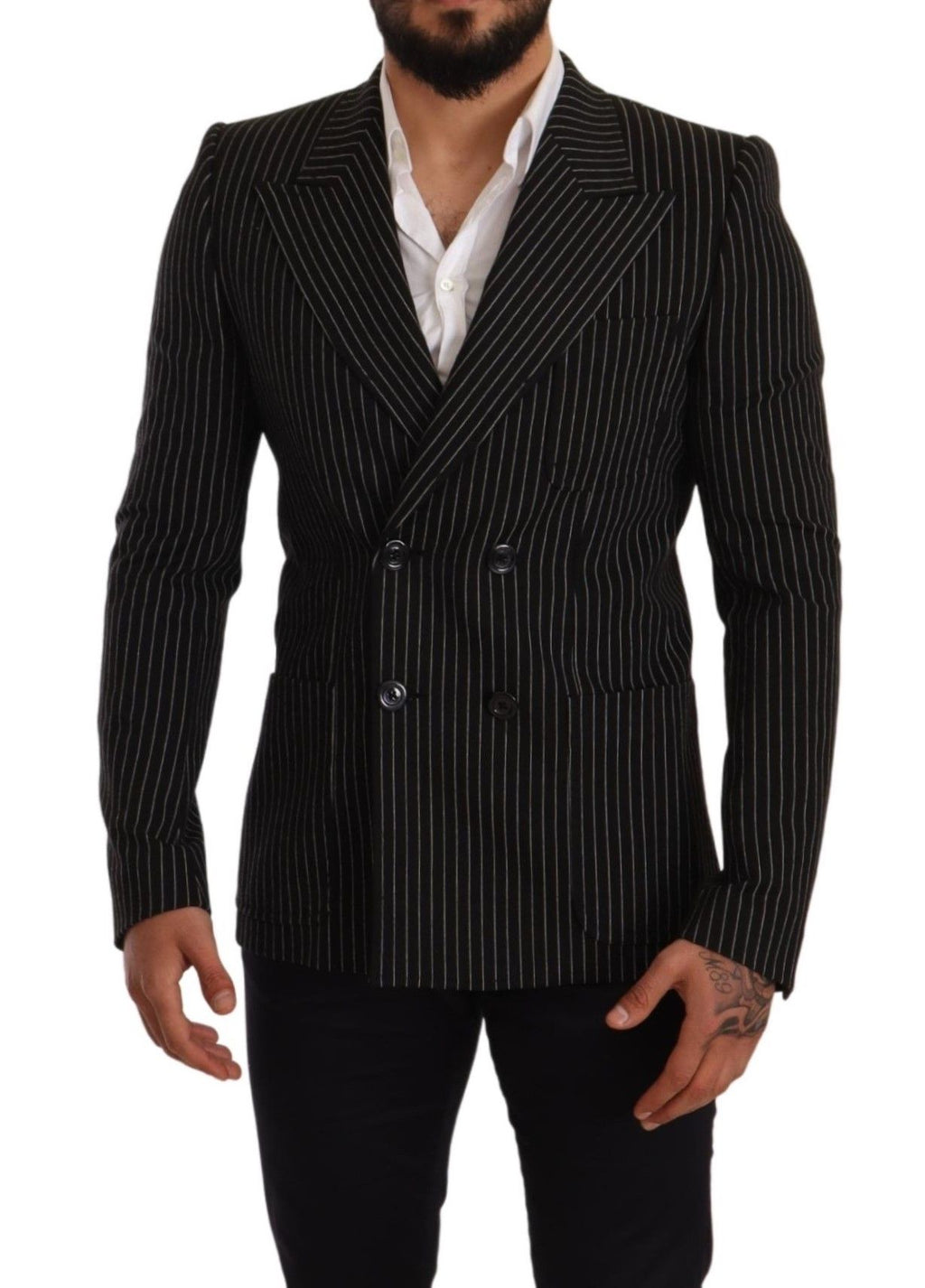 Dolce & Gabbana Black White Striped Slim Fit Coat Blazer by Dolce & Gabbana