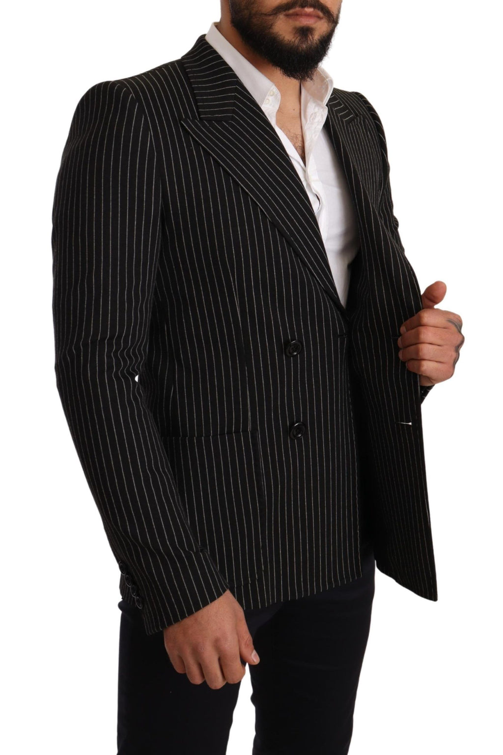 Dolce & Gabbana Black White Striped Slim Fit Coat Blazer by Dolce & Gabbana