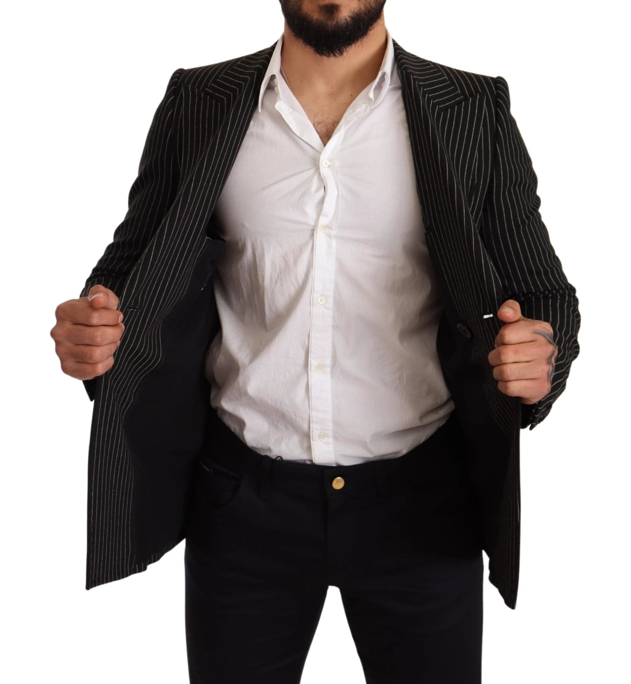 Dolce & Gabbana Black White Striped Slim Fit Coat Blazer by Dolce & Gabbana