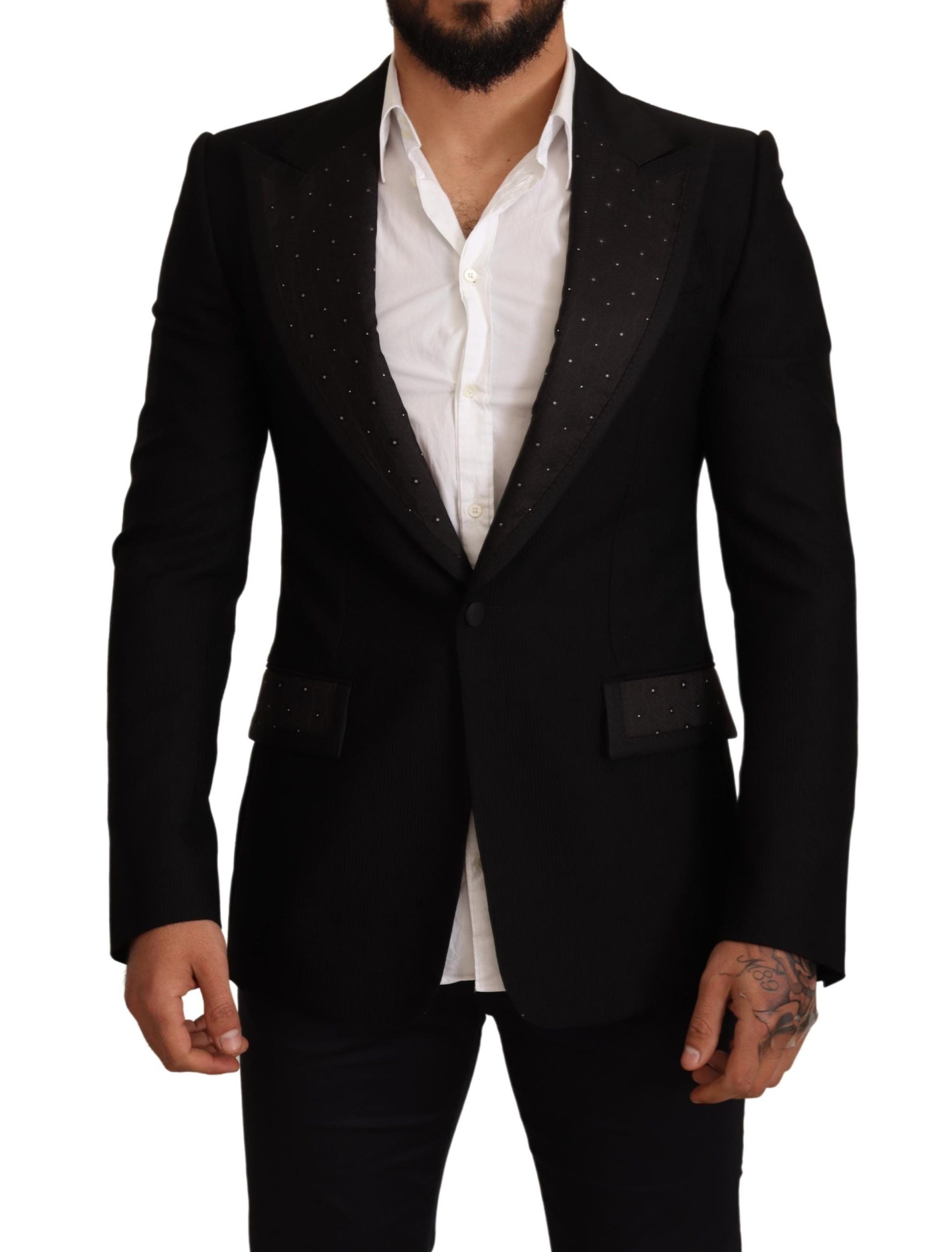 Dolce & Gabbana Black Wool Slim Fit Coat Blazer Jacket by Dolce & Gabbana