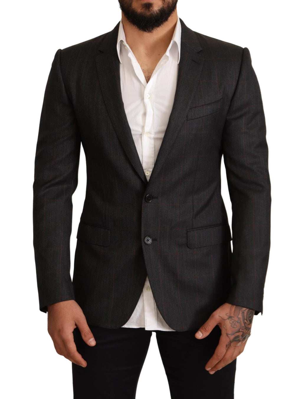 Dolce & Gabbana Gray Check Wool Slim Fit Blazer Jacket by Dolce & Gabbana