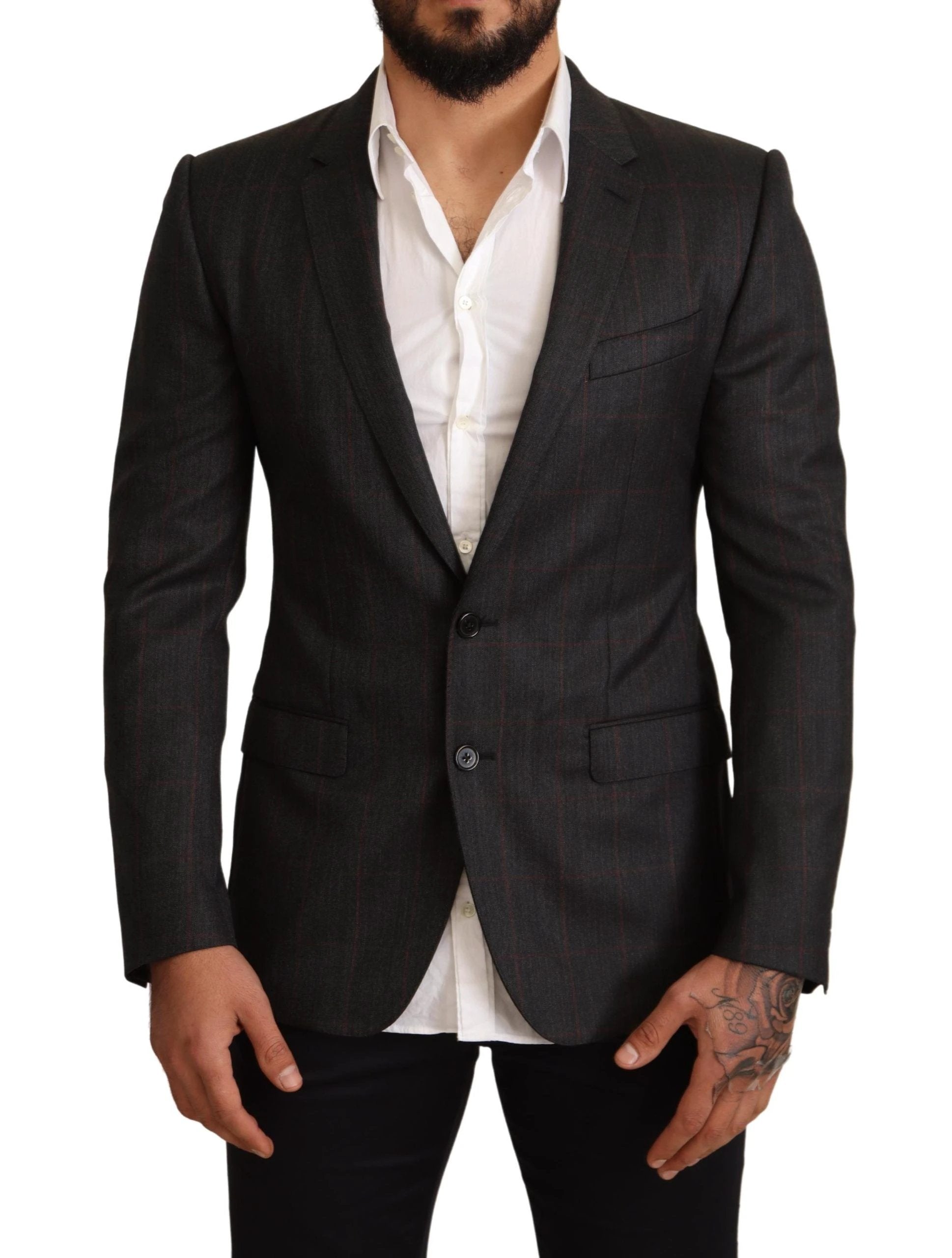 Dolce & Gabbana Gray Check Wool Slim Fit Blazer Jacket by Dolce & Gabbana