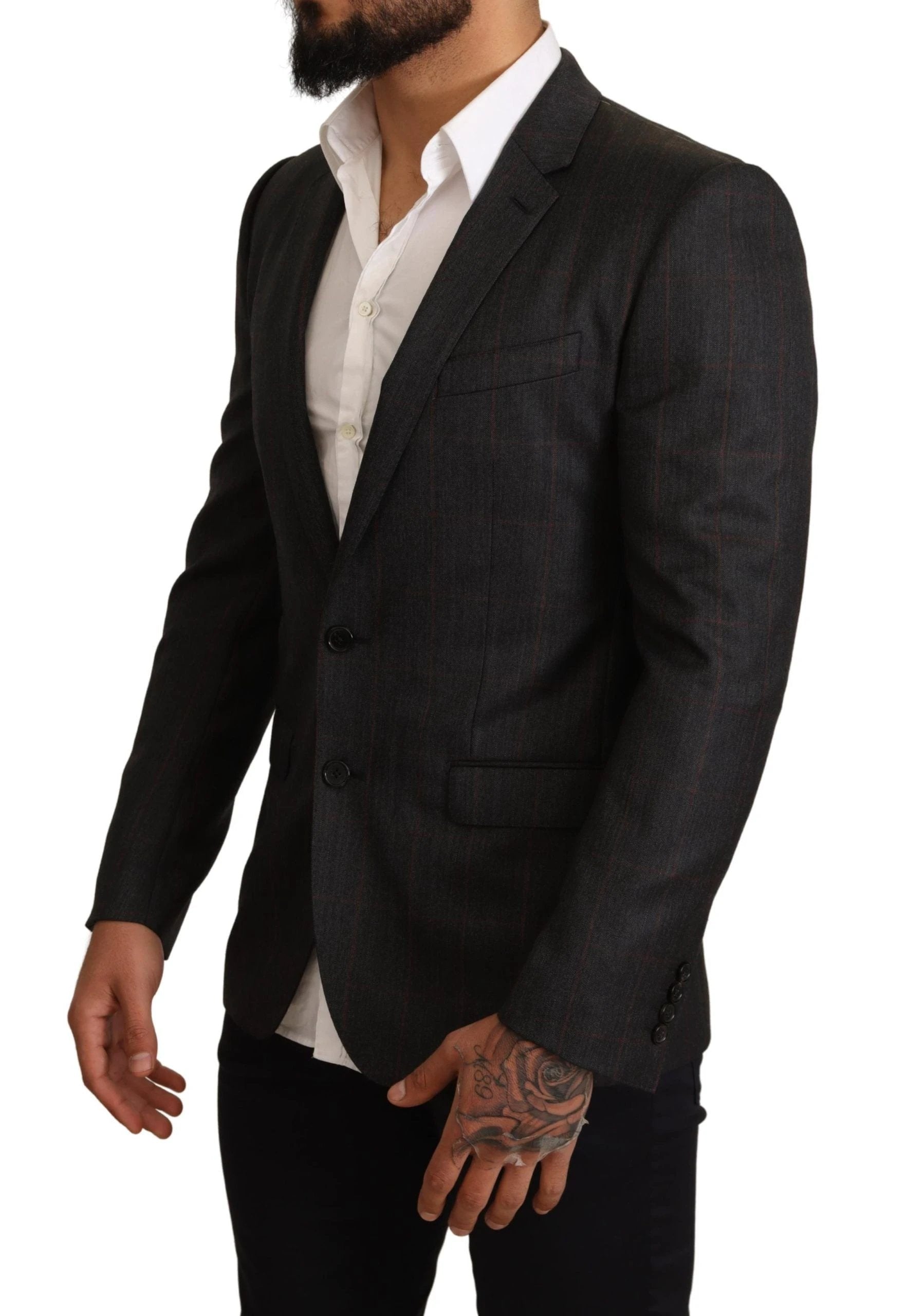 Dolce & Gabbana Gray Check Wool Slim Fit Blazer Jacket by Dolce & Gabbana