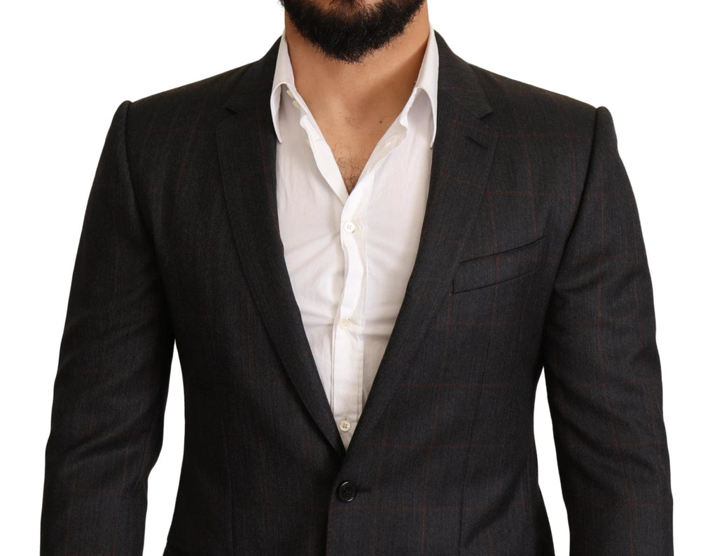 Dolce & Gabbana Gray Check Wool Slim Fit Blazer Jacket by Dolce & Gabbana