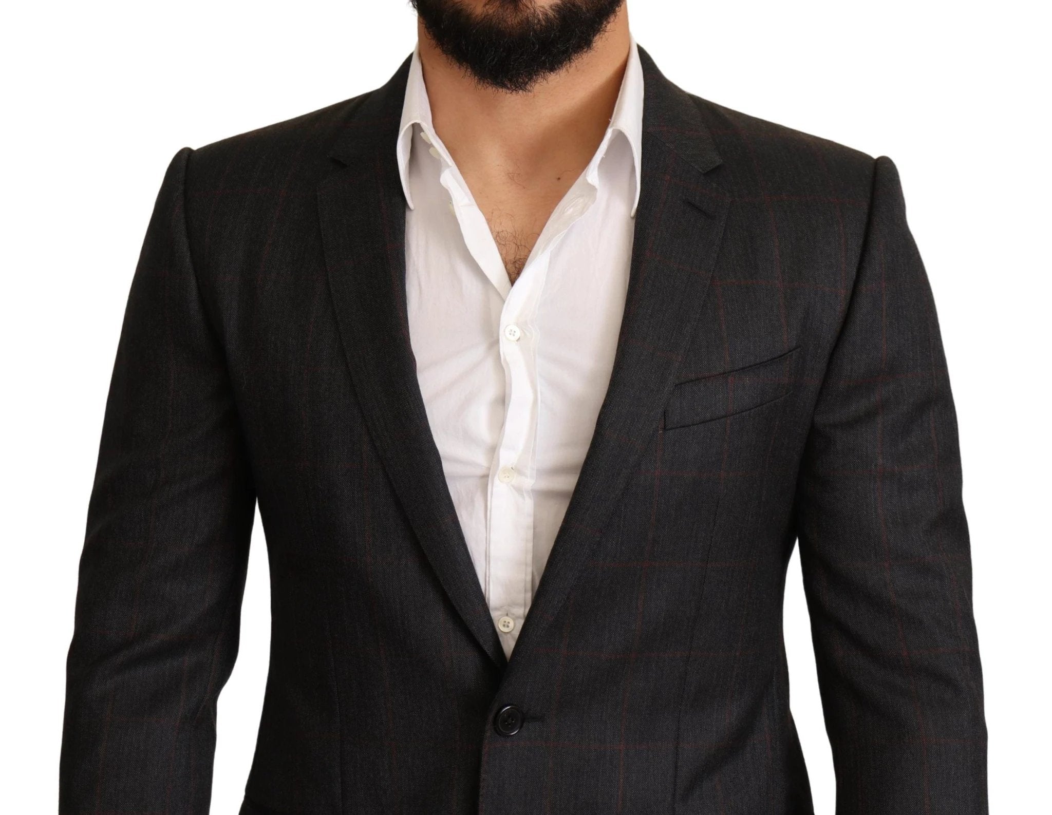 Dolce & Gabbana Gray Check Wool Slim Fit Blazer Jacket by Dolce & Gabbana