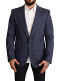 Dolce & Gabbana Blue Striped Wool Slim Fit Blazer Jacket by Dolce & Gabbana