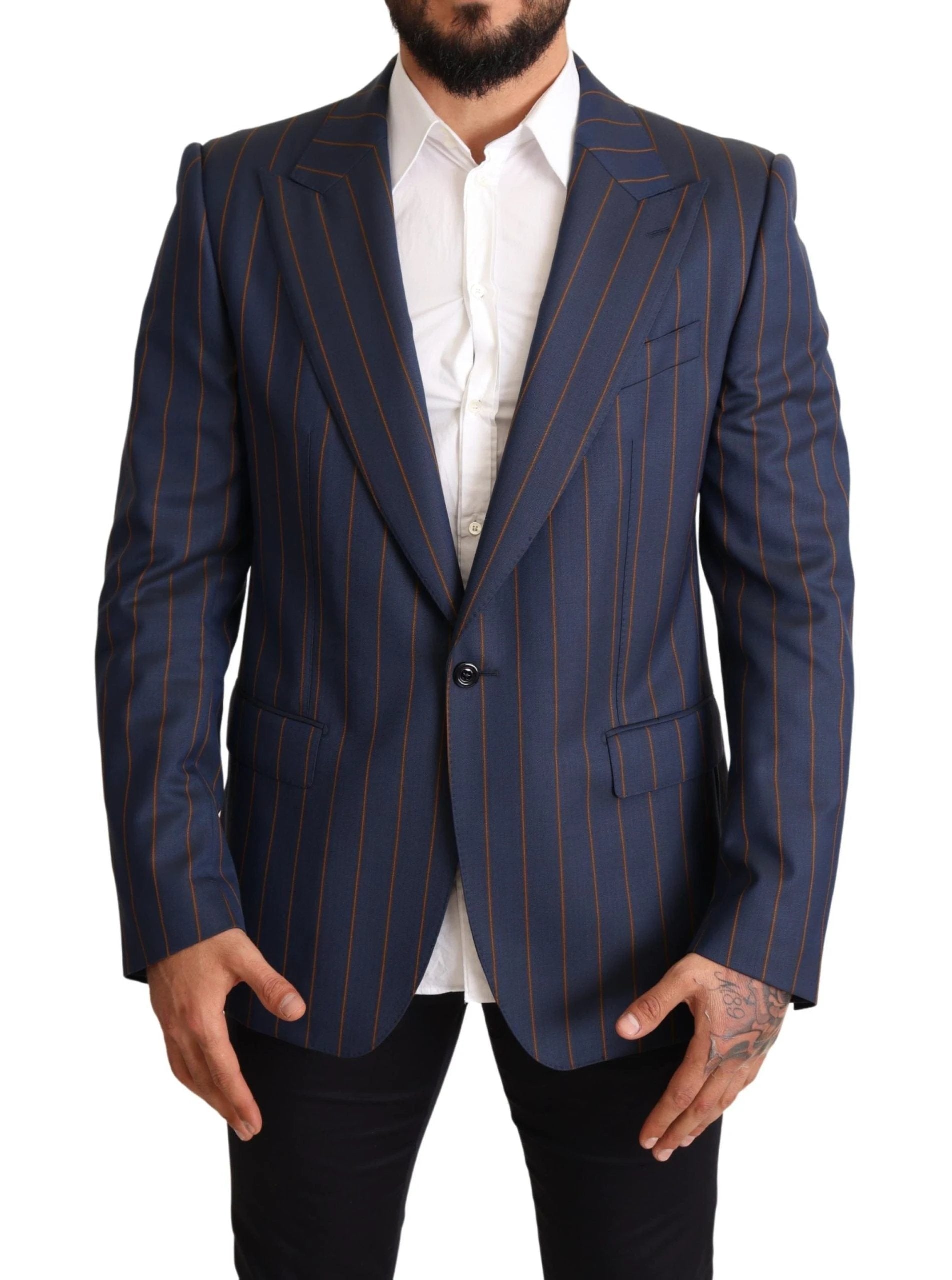 Dolce & Gabbana Blue Striped Wool Slim Fit Blazer Jacket by Dolce & Gabbana