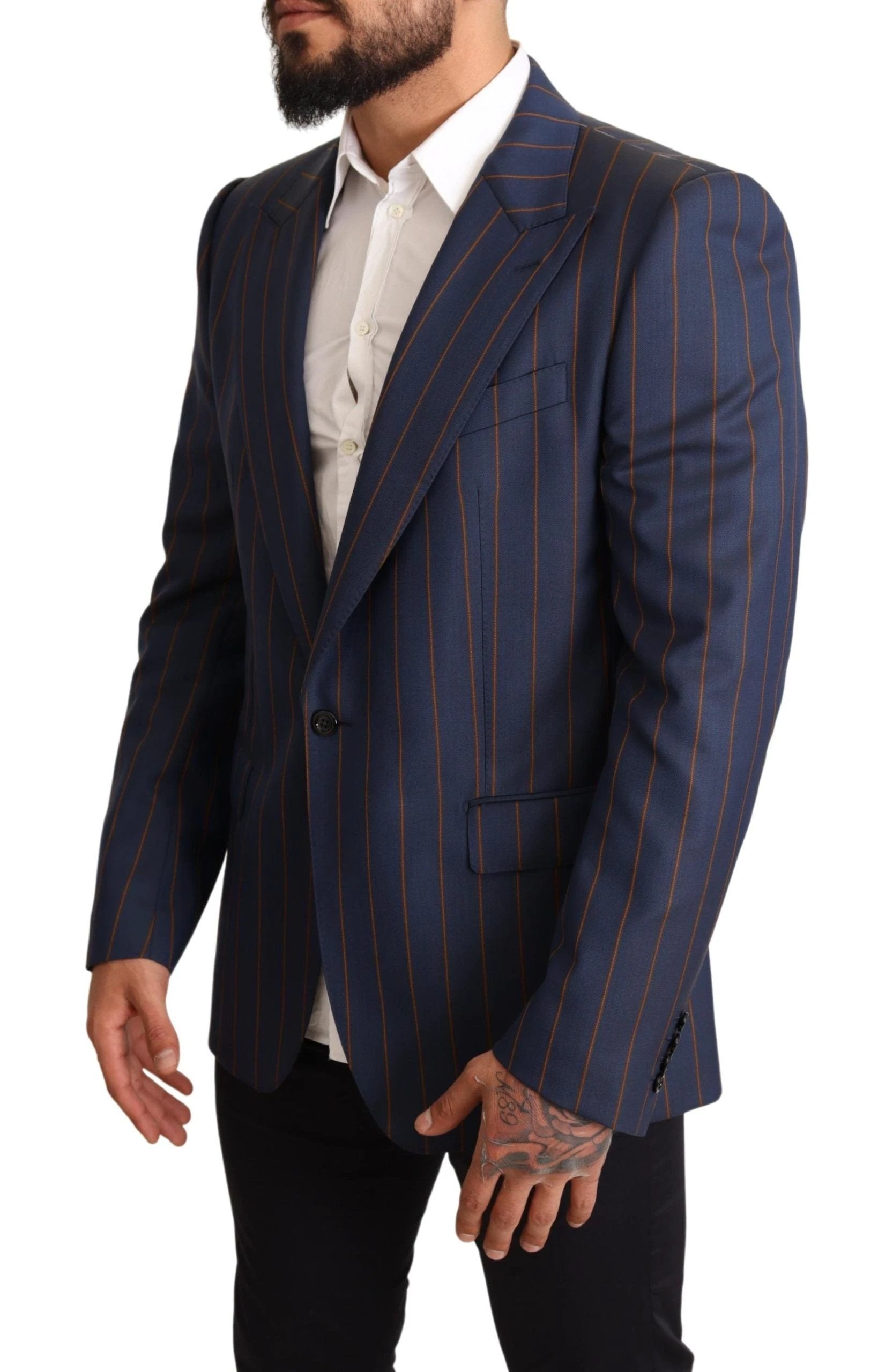 Dolce & Gabbana Blue Striped Wool Slim Fit Blazer Jacket by Dolce & Gabbana