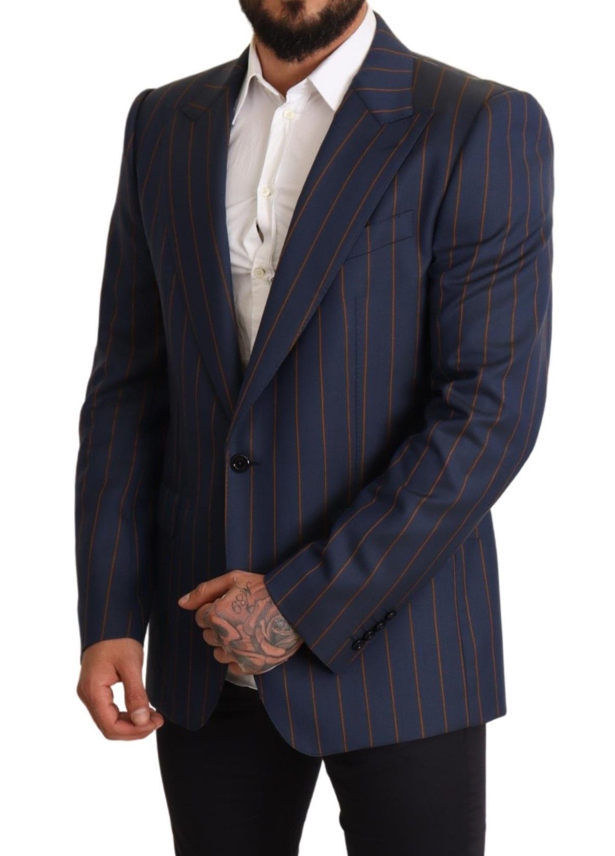 Dolce & Gabbana Blue Striped Wool Slim Fit Blazer Jacket by Dolce & Gabbana