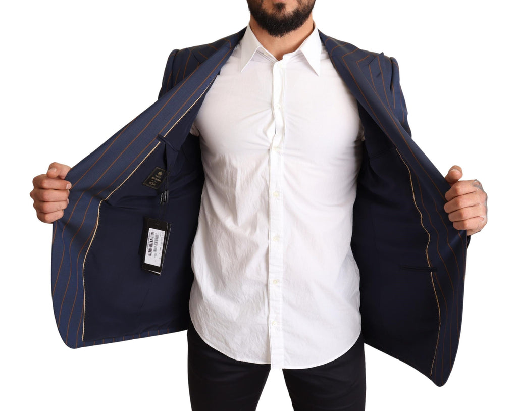 Dolce & Gabbana Blue Striped Wool Slim Fit Blazer Jacket by Dolce & Gabbana